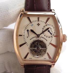 VC Vacheron Constantin B Malta Series Kinetic energy display single calendar Tourbillon de bobinado manual con cinturón de cocodrilo americano de doble cara (producido por TF)