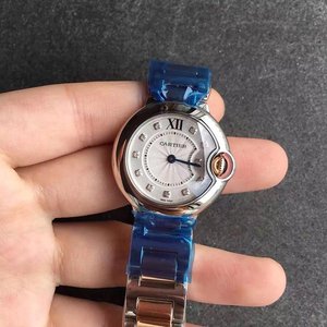 V6 nueva fábrica de cartier azul globo piedra cara 33 damas reloj de cuarzo con correa de oro