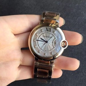 V6 nueva fábrica de cartier azul globo piedra cara 33 damas reloj de cuarzo con correa de oro