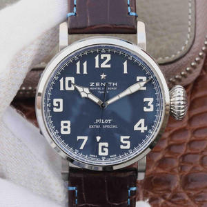 Reloj mecánico para hombre XF factory Zenith pilot c738 de superficie azul.