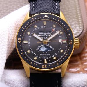 TW Blancpain Fifty Searches Series 5054-1110-B52A Mustavalkoinen teräs kuufaasinen automaattinen mekaaninen kello.