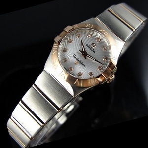 Sveitsin Omega OMEGA Constellation Quartz Double Eagle 18K Rose Gold Erittäin ohut Naisten Watch Sun Pattern Valkoinen Face Ladies Watch