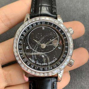 Boutique V2 päivitetty versio Patek Philippe Starry Sky Super Komplikaatio Chronograph Series 6104G-001 Pearl Tuo Sun Moon Star