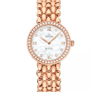 Omega DeVille série goutte d'eau 424.55.27.60.55.004 dames montre à quartz en or rose pour femme version diamant.