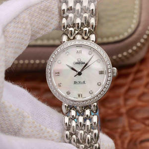 Omega DeVille eau goutte série dames platine quartz dames montre diamant version nacre visage, romantique, charmant, généreux et beau