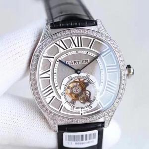 TF a produit Cartier Cartier Drive de série tourbillon diamant-clouté ceinture montre manuel enroulement mouvement montre pour hommes