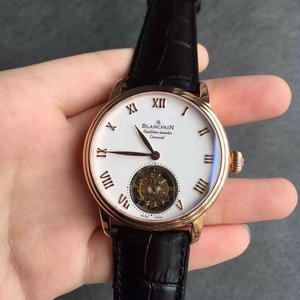 D'ardaigh Blancpain Tourbillon Erotica dromchla cás óir bán, gluaiseacht mheicniúil tourbillon láimhe