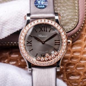 YF Chopard Diamond Shona 278559-3003 faire, diamond-studded ardaigh mná óir faire meicniúil, strap síoda