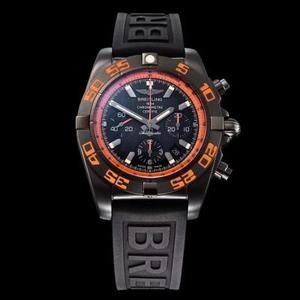 GF Black Hawk Centennial LING Chronograph deiridh (Chronomat 44 Raven) Dubh Rubber Strap