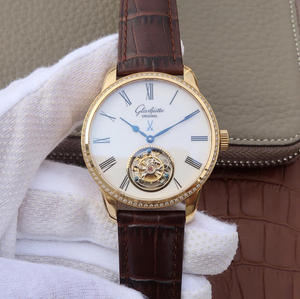 Sraith Bunaidh an tSeanadóra Glashütte 94-11-01-01-04 Fíor Tourbillon Watch Pláta Bán Diamant Óir 18k