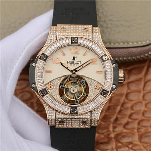 Hublot Hublot Big Bang Sraith Real Tourbillon Diamond Eagrán Rubber Strap De láimh Hollow Barr Snoite Fíor-Chaiséad Gluaiseacht Na bhFear Faire