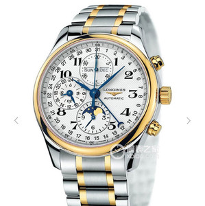 jf Longines Moon Céim a hocht snáthaid, jf Longines Master Moon céim ocht lámh L2.773.4.78.6 faire céim ghealach clasaiceach ór.