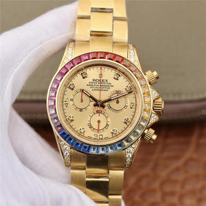 Leanann sraith Rolex Daytona-116598RBOW ar aghaidh leis an masterpiece clasaiceach ó 1963. Faire na bhfear óir 18k