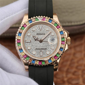 KS Rolex Gold Yacht Rolex m116655-0005 diamond-studded literal rubber strap automatic mechanical movement men's watch.