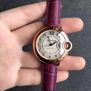 v6 factory Cartier blue balloon ladies stone face rose gold belt watch.