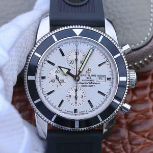 OM Breitling Super Ocean Series Chronograph Uomo Meccanica Orologio Rubber Band White Face