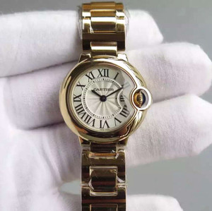 Orologio da donna in oro con palloncino blu senza tempo Cartier, movimento al quarzo svizzero (piccolo 28,6).