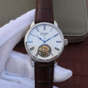 Serie originale Glashütte Senator 94-11-01-01-04 Orologio con vero tourbillon disco bianco con diamanti.