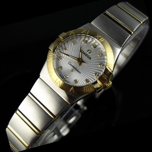 Swiss Omega OMEGA Constellation Quartz Double Eagle 18K Oro Ultra-sottile Orologio da donna Sun Pattern White Face Ladies Guarda