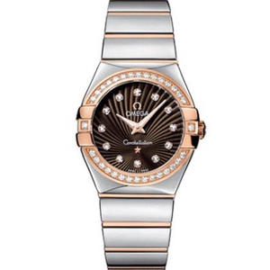 V6 Omega Constellation Series Ladies Quartz Orologio 27mm uno a uno inciso genuino caffè faccia diamante