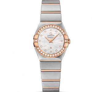 V6 Omega Constellation Series Ladies Quartz Orologio 27mm uno a uno inciso originale 18k Rose Gold