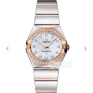 V6 Omega Constellation Series Ladies Quartz Orologio 27mm uno a uno inciso originale 18k Rose Gold Diamonds