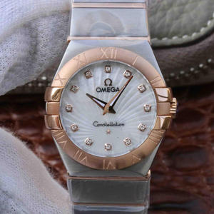 V6 Omega Constellation Series Ladies Quartz Orologio 27mm uno a uno inciso originale 18k Rosa Oro RomanI Numerali