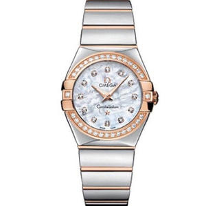 V6 Omega Constellation Series Ladies Quartz Orologio 27mm uno a uno inciso genuino Shell Faccia Rosa Diamanti d'Oro