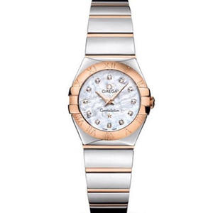 V6 Omega Constellation Series Ladies Quartz Orologio 27mm uno a uno inciso genuino shell faccia rosa oro