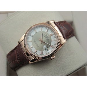 Rolex Rolex Orologio Datajust 18K Rose Gold Brown Leather Strap Grey Noodle Ding Scale Man's Watch Swiss ETA Movement