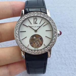 TF nuovo specchio concavo Bulgari, tourbillon da donna di 37 mm di diametro, dotato di manuale retrò eccentrico tourbillon, importato pelle di alligatore dall'America