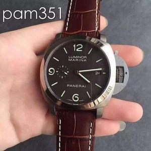 [KW] Panerai pam351 p9000 automatische opwinden beweging lederen band functie, uur, minuut, tweede en datum weergave.