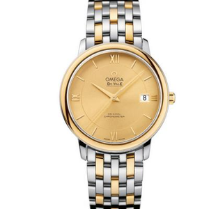 TW Omega's nieuwe Die vliegen 424.20.37.20.08.001 mannen mechanische horloge met gouden oppervlak.