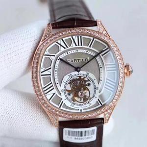 TF produceerde Cartier Cartier Drive de serie tourbillon diamanten riem horloge handmatige opwinding uurwerk herenhorloge