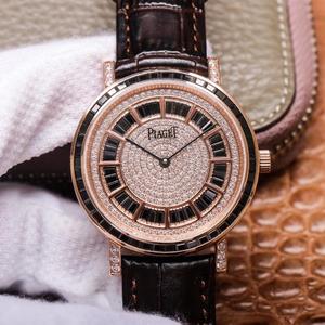 UU Piaget buitengewone schatten, ultradunne volledige diamantcollectie, herenhorloge, koeienhuid band, automatisch mechanisch uurwerk