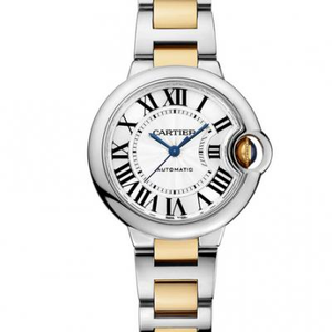 v6 Fabrikkreplikat Cartier Blue Balloon Series Mechanical Women's Watchroom Gold 33mm.