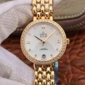 Omega DeVille water drop series ladies 18k gold quartz ladies watch diamond edition, romantic, charming, generous and beautiful