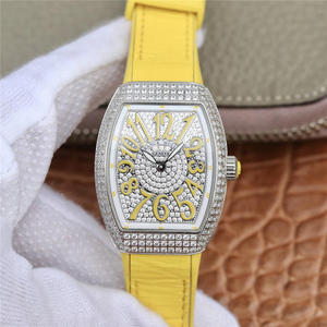 ABF Muller Franck Muller V32 Série Senhoras Assistir Movimento amarelo de quartzo de cinta de silicone