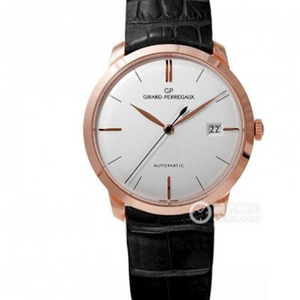 FK Girard Perregaux 1966 Série 49525 Relógio Mecânico Masculino Rose Gold White Plate