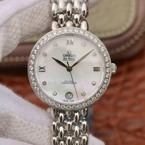 Omega DeVille Water Drop Series Relógio Feminino de Quartzo de Platina com Diamantes, Romântico, Charmoso, Generoso e Bonito