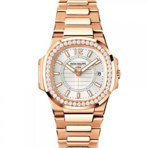 Réplica de réplica de fábrica JJ Patek Philippe 7010/1R-001 senhoras quartzo relógio rosa ouro original autêntico molde aberto