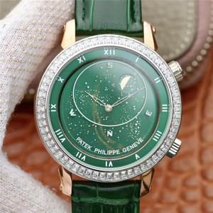 Patek Philippe atualizado Starry Sky 5102 Green Surface, Pearl Top Correia de couro Relógio masculino mecânico automático.