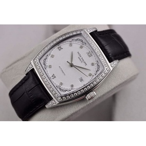 Relógio suíço de alta imitação Patek Philippe relógio mecânico automático de três mãos através do relógio masculino de escala de diamante inferior (branco)