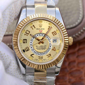 Re-gravado Rolex Oyster Perpetual SKY-DWELLER Série Relógio Mecânico Masculino em Ouro 18k