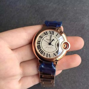 V6 factory Cartier blue balloon ladies 33 full rose gold quartz watch