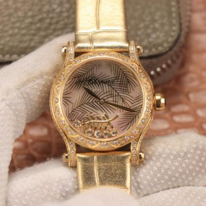 Chopard HAPPYSPORT-serien Ladies Watch Happy Diamond Series Gold Model Ladies Klocka läderrem Automatisk mekanisk rörelse