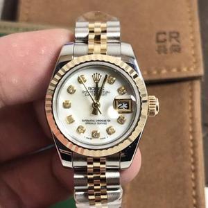 Taiwan Evergreen Women's 28mm Datejust, Bezel, White Mother-of-Pearl Dial, Crown Steel Band, 18K Gold Automatic Mechanical Movement