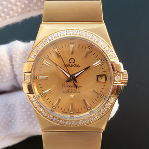 Omega Constellation serie 123.20.35, rostfritt stål 18k guldpläterade armband fall mekanisk herrklocka.