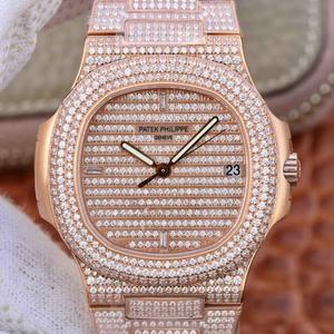 PF Patek Philippe högsta ultratunna Nautilus full av diamanter ny produkt alla hand-set diamant tjocklek 9mm tunnaste stål bälte på marknaden mjukhet är oöverträffad Perfekt passform för äkta produkter.