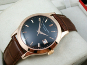 Patek Philippe Herrklocka 18K Rose Guld Svart läderrem helautomatisk mekanisk genom Bottom Business Men's Watch